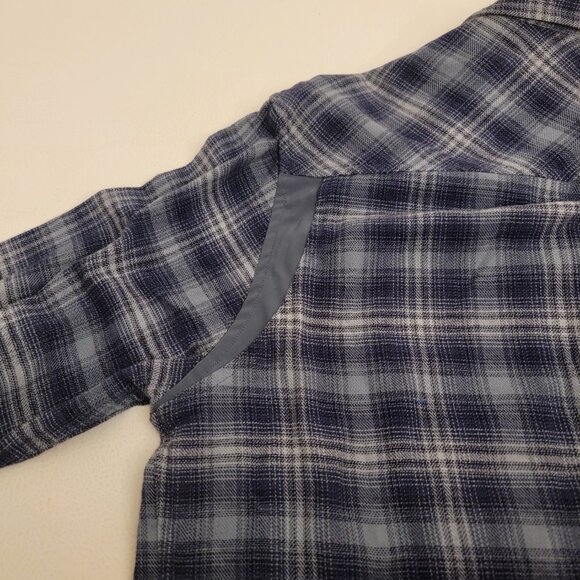 Under Armour Flannel Shirt Mens Medium Blue Plaid Tradesman Flex Snap Button Up - Picture 7 of 12